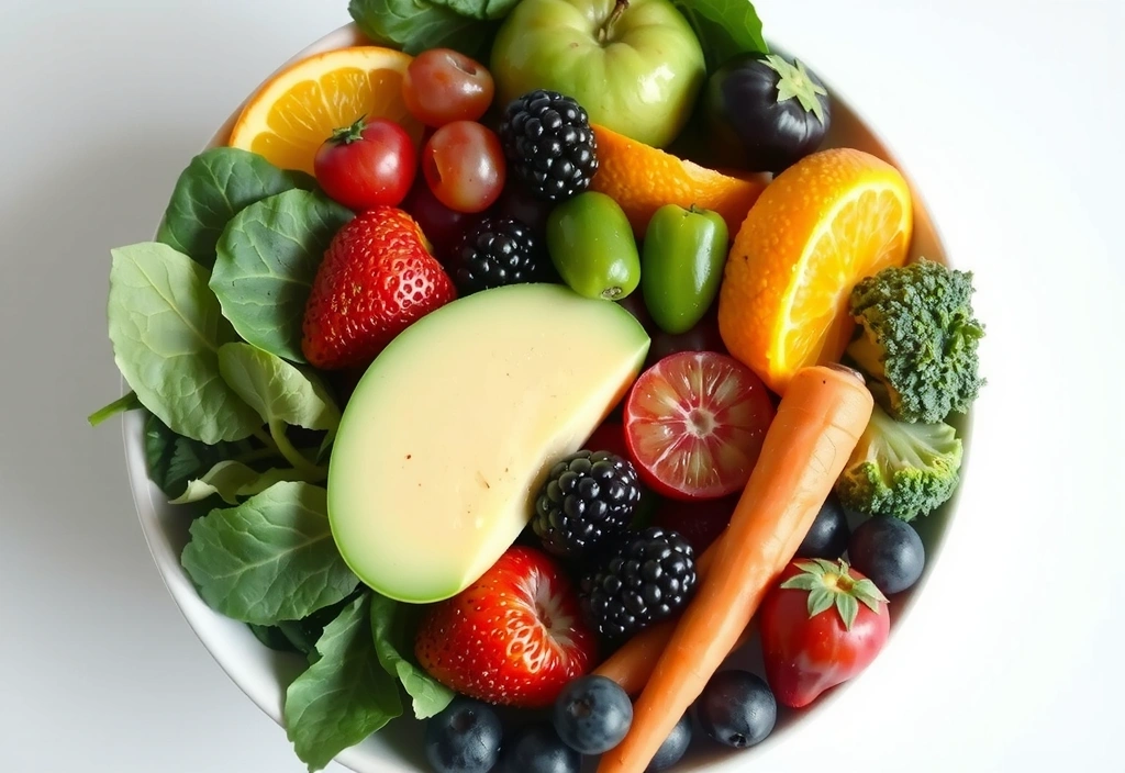 Un tazón grande de frutas y verduras frescas y coloridas