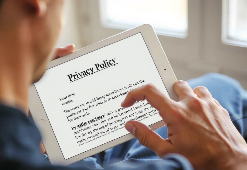 Persona leyendo un documento de política de privacidad en una tableta