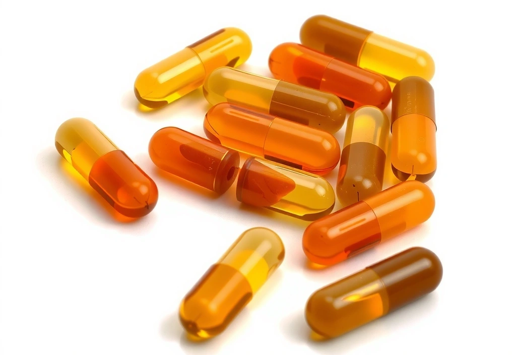 Variedad de cápsulas de suplementos de Vitamina E de diferentes colores y tamaños